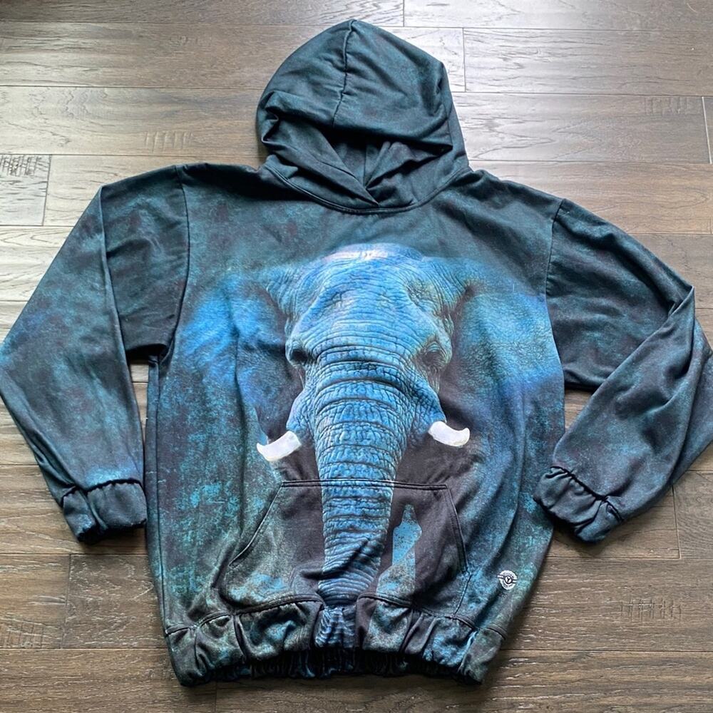 Elephant Graphic Hoodie Mens Sz 2XLBlue and Black Midweight Pullover